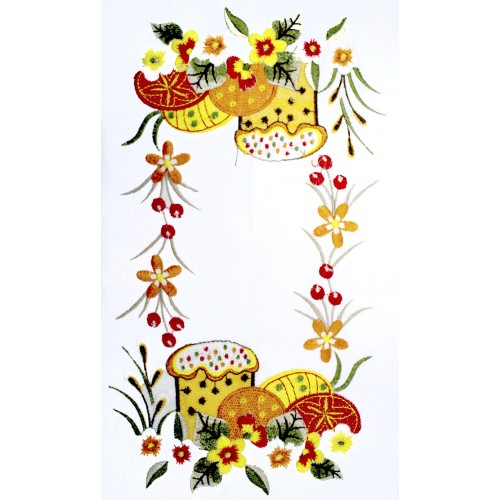 Великодня серветка "Паска з крашанками" прямок. 62х44см кремовий обідок №051