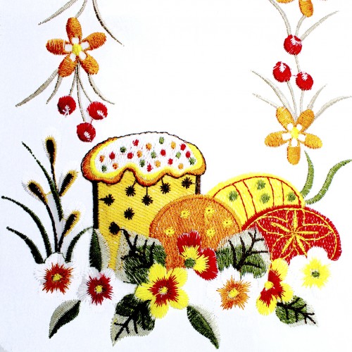 Великодня серветка "Паска з крашанками" прямок. 62х44см кремовий обідок №051