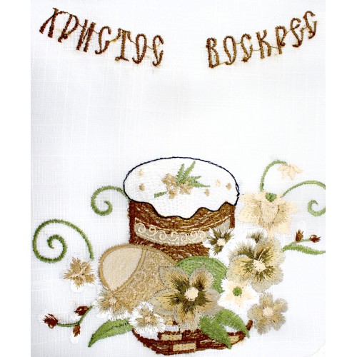 Великодня серветка "Христос Воскрес,паска з крашанками і квітами" овальн. 62х44см №60262