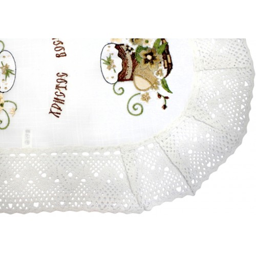 Великодня серветка "Христос Воскрес,паска з крашанками і квітами" овальн. 62х44см №60262