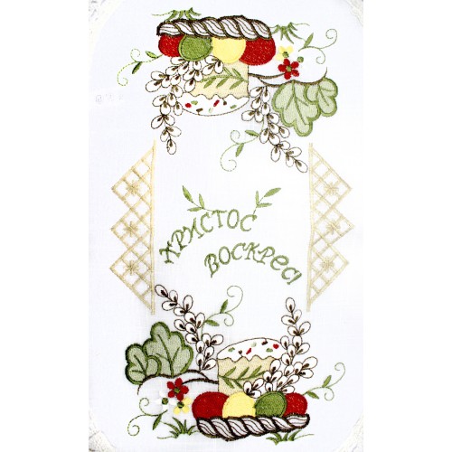 Великодня серветка "Христос Воскрес,паска з крашанками і котиками" овальн. 62х44см №80510