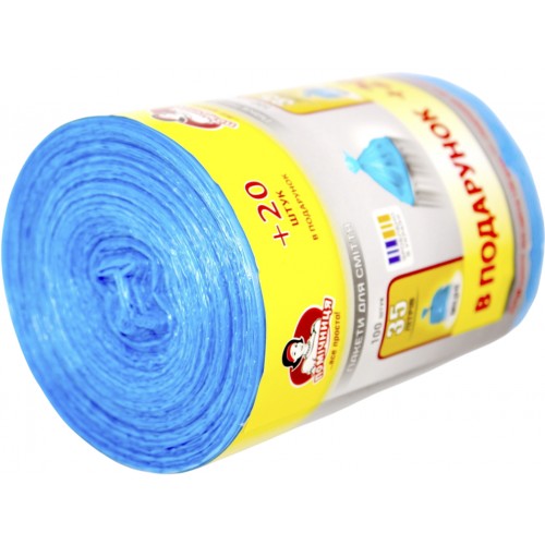 Пакети для сміття "Помічниця" 35л 100+20шт HDPE кольорові №2732(16)
