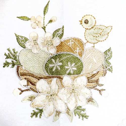 Великодня серветка "Крашанки з квітами" овальна 48х31см,білий обідок №30353(12)