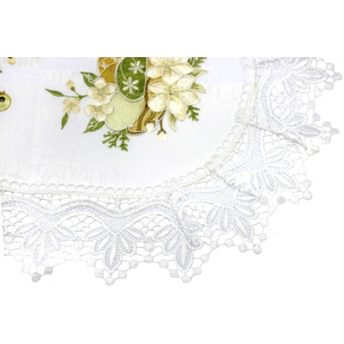 Великодня серветка "Крашанки з квітами" овальна 48х31см,білий обідок №30353(12)