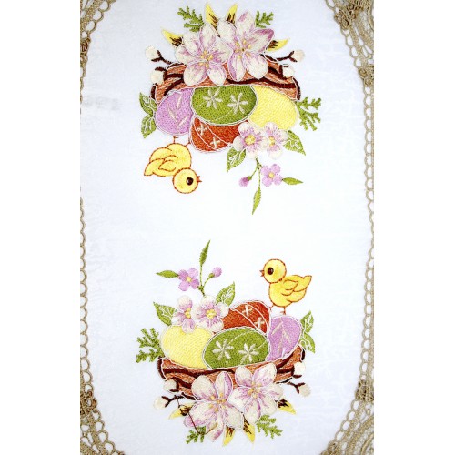 Великодня серветка "Крашанки з квітами" овальна 48х31см,коричневий обідок №30353(12)