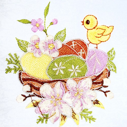 Великодня серветка "Крашанки з квітами" овальна 48х31см,коричневий обідок №30353(12)