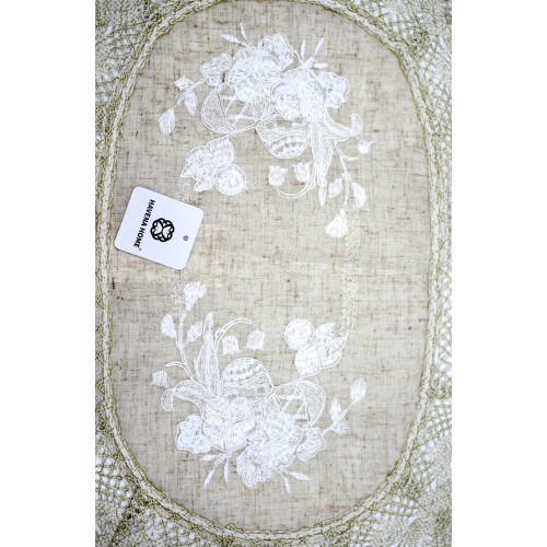 Великодня серветка "Паска з квітами" овал. 48х31см кремовий обідок №3588-200(12)