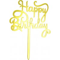 Топер для торта "Happy Birthday" золото