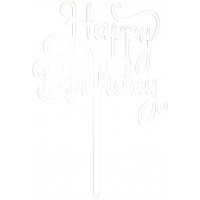 Топер для торта "Happy Birthday" срібло