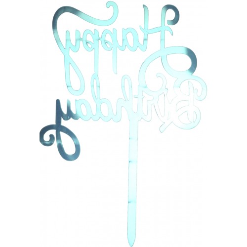 Топер для торта "Happy Birthday" срібло