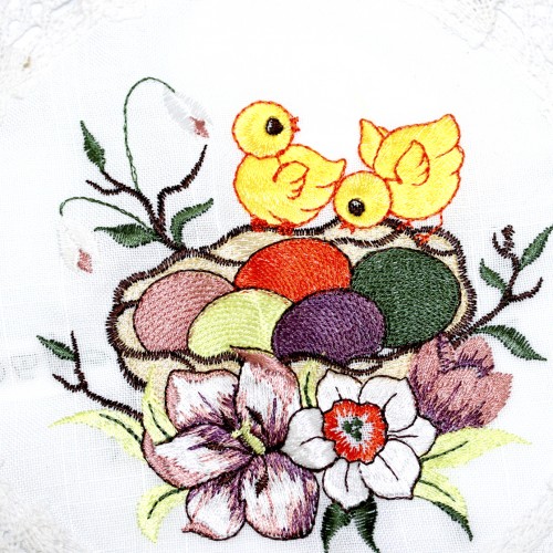 Великодня серветка "Двоє курчат" мала круг. 30х30см біла №30277С/7953