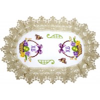Великодня серветка "Крашанки в кошику" овал. 48х31см кремовий обідок №0008