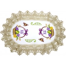 Великодня серветка "Крашанки в кошику" овал. 48х31см кремовий обідок №0008
