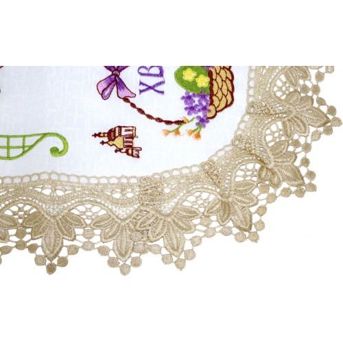 Великодня серветка "Крашанки в кошику" овал. 48х31см кремовий обідок №0008