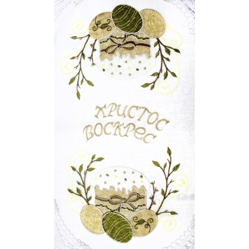 Великодня серветка "Христос Воскрес,паска з крашанками" овал. 48х31см №50465