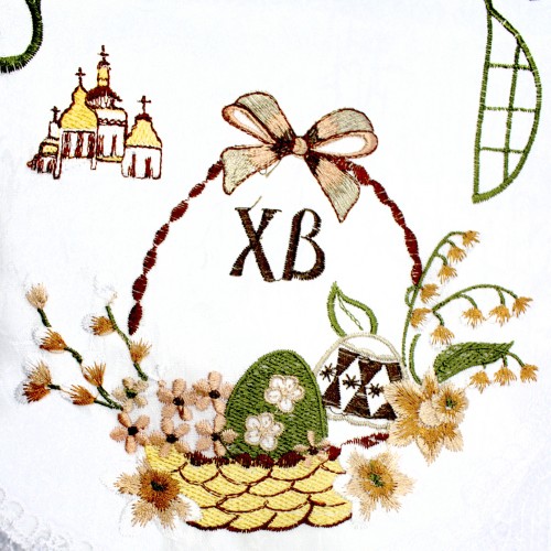 Великодня серветка "Крашанки з котиками в кошику" овальн. 62х44см №029