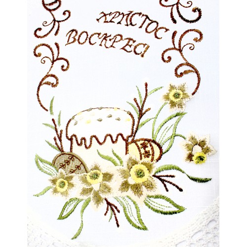 Великодня серветка "Христос Воскрес,паска з крашанками" овальн. 62х44см №50034