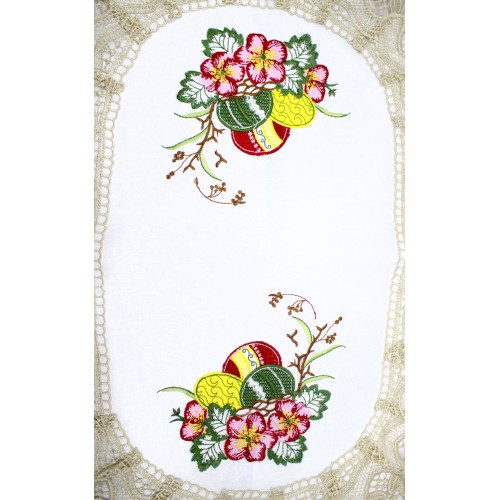 Великодня серветка "Крашанки з квітами" овальн. 62х44см кремовий обідок №2506