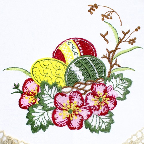 Великодня серветка "Крашанки з квітами" овальн. 62х44см кремовий обідок №2506