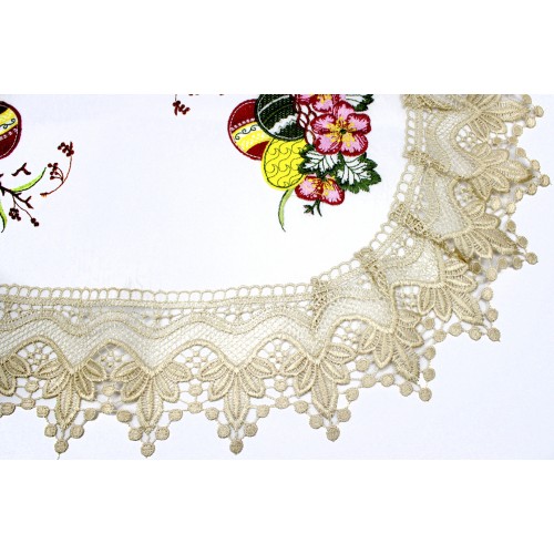 Великодня серветка "Крашанки з квітами" овальн. 62х44см кремовий обідок №2506