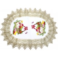 Великодня серветка "Паска з крашанками в кошику" овальн. 62х44см кремовий обідок №050