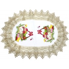Великодня серветка "Паска з крашанками в кошику" овальн. 62х44см кремовий обідок №050