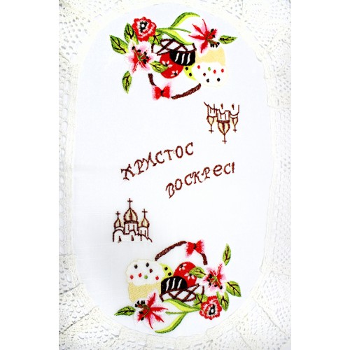 Великодня серветка "Христо Воскрес,паска з церквою" овальн. 62х44см №019