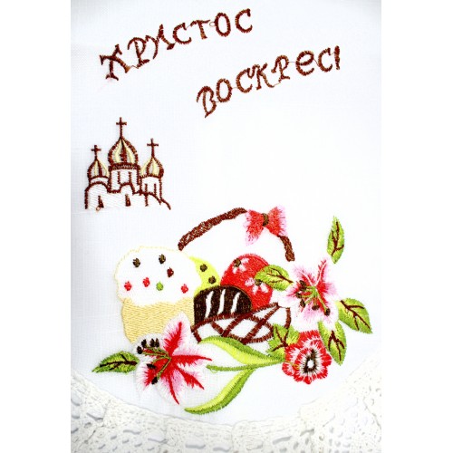 Великодня серветка "Христо Воскрес,паска з церквою" овальн. 62х44см №019