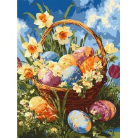 Картини по номерах акрил. "Кошик із писанками та нарцисами" 30х40см №KHO5185/Ідейка/