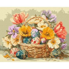 Картини по номерах акрил. "Великодній кошик з квітами" 40х50см №KHO5186/Ідейка/
