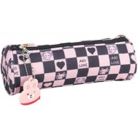 Пенал 1від., б/н,на блиск. чорно/рожевий №KJ4023/Мандарин/(27)