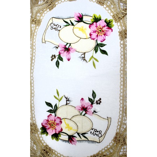 Великодня серветка "Христос Воскрес,крашанки з квітами" овал. 48х31см коричн. №43275(12)