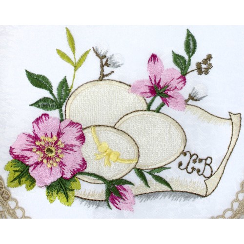 Великодня серветка "Христос Воскрес,крашанки з квітами" овал. 48х31см коричн. №43275(12)