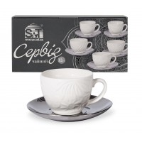 Сервіз чайний керам. 12предм. (6чаш. 250мл+6бл. 15см) "Silver Lormar" №04-001-010/S&T/(8)