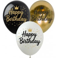 Кулька повітр. латексна 12"/30см "Happy Birthday" корона золота №SDR-158/Art Show/(50)