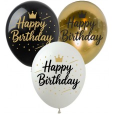 Кулька повітр. латексна 12"/30см "Happy Birthday" корона золота №SDR-158/Art Show/(50)