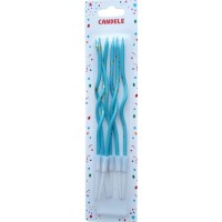 Свічка в торт 6шт+6підсв. "Спіральні" в золоту крапку блакитні(100)