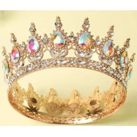 Корона метал. з піками,золото з білим камінням, 2вида 12,5х5,5см