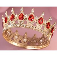 Корона метал. з піками,золото з червоним камінням 12,5х5,5см №15447