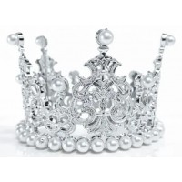 Корона пластм. мал. срібло з білим камінням 7х5см №16589