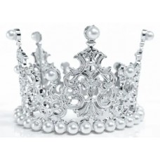 Корона пластм. мал. срібло з білим камінням 7х5см №16589