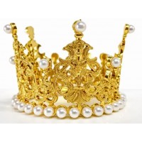 Корона пластм. мал. золото з білим камінням 7х5см №16590