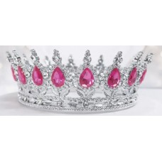 Корона пластм. з піками срібло з рожевим камінням 12,5х5,5см №16592