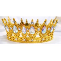 Корона пластм. з піками золото з білим камінням 12,5х5,5см №16593