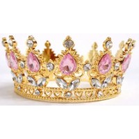 Корона метал. з піками,золото з ніжно рожевим камінням 8х4,5см №16597