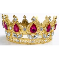 Корона метал. з піками,золото з камінням фуксія 8х4,5см №16598