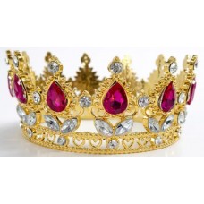 Корона метал. з піками,золото з камінням фуксія 8х4,5см №16598