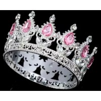 Корона метал. з піками,срібло з рожевим камінням 8х4,5см №16599