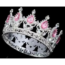 Корона метал. з піками,срібло з рожевим камінням 8х4,5см №16599