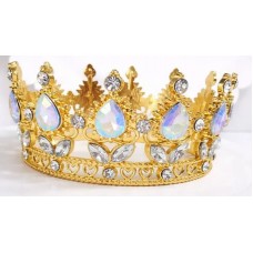 Корона метал. з піками,золото з білим камінням 8х4,5см №16600